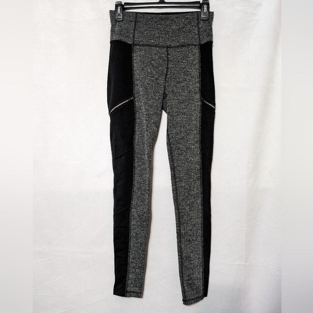 Athleta Grey/Black Metro Drifter High Rise Legging, Herringbone, Pocket Sz Small